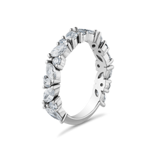 Load image into Gallery viewer, This 18kt white gold ring features a marquise diamond of 0.48 points, complemented by 15 additional diamonds totaling 0.62 carats. The white gold&#39;s cool hue enhances the diamonds&#39; brilliance, creating a scintillating sparkle.
