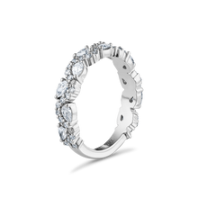 Load image into Gallery viewer, Elegant 18K white gold semi-eternity band adorned with 11 pear-shaped diamonds totaling 0.53ct and 46 round brilliant diamonds totaling 0.23ct, VVS-VS clarity, covering three-quarters of the band.
