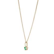 Load image into Gallery viewer, Elegant 18K yellow gold necklace featuring a 0.50ct round emerald, chosen for its vivid green color and natural brilliance, gracefully suspended from a delicate chain.
