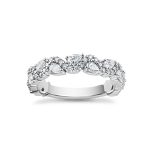 Load image into Gallery viewer, Elegant 18K white gold semi-eternity band adorned with 11 pear-shaped diamonds totaling 0.53ct and 46 round brilliant diamonds totaling 0.23ct, VVS-VS clarity, covering three-quarters of the band.
