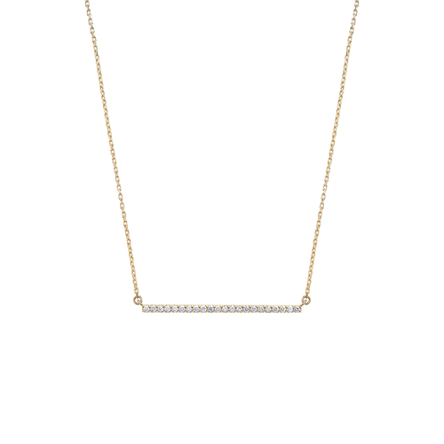 Sleek necklace in 14K yellow gold, featuring round brilliant diamonds totaling approximately 0.22ct in a frameless light pavé setting, with a geometric bar design on a 16-18