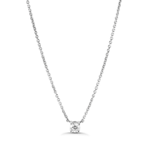 Load image into Gallery viewer, Elegant necklace featuring a 0.33ct round brilliant diamond set in 18K white gold, suspended between two delicate chains, offering a classic look with a touch of brilliance, handcrafted by Ex Aurum in Montreal.
