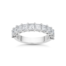 Load image into Gallery viewer, Elegant band in 18K white gold, weighing approximately 3.80gr, featuring 10 princess cut diamonds totaling about 1.92tcw, set in a shared prong setting for a radiant and impactful design.
