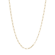 Load image into Gallery viewer, Elegant mid-length 20-inch &#39;Paperclip&#39; style necklace in 14K yellow gold, featuring 3.3mm interconnecting links, Italian-made for superior quality, with a secure lobster clasp for easy handling.
