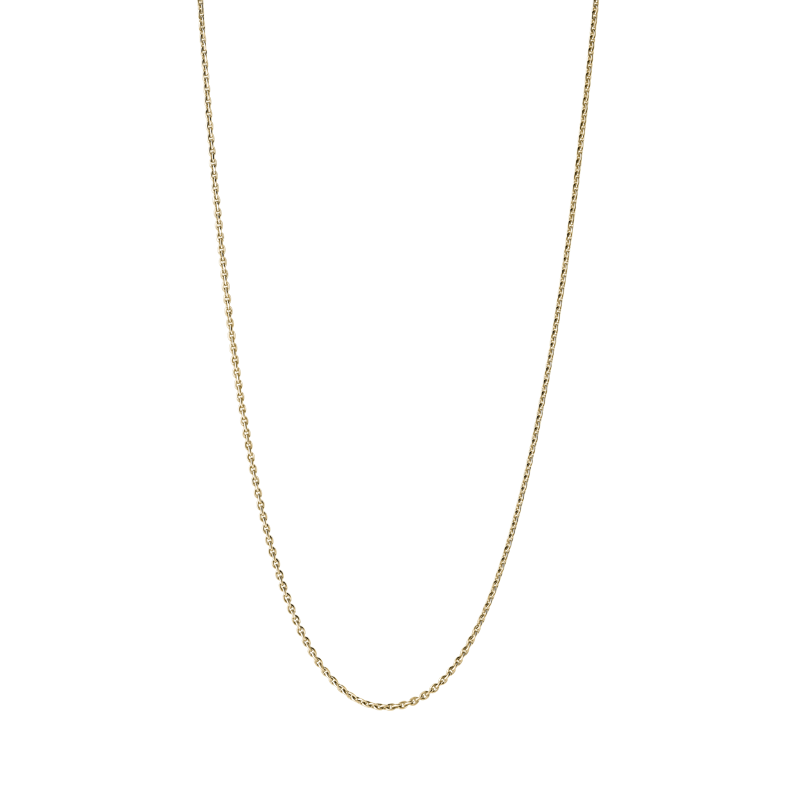 Elegant 20-inch 18K yellow gold cable chain necklace, Italian-made, with a 1.3mm width and diamond-cut detailing, offering a sophisticated longer look perfect for layering.