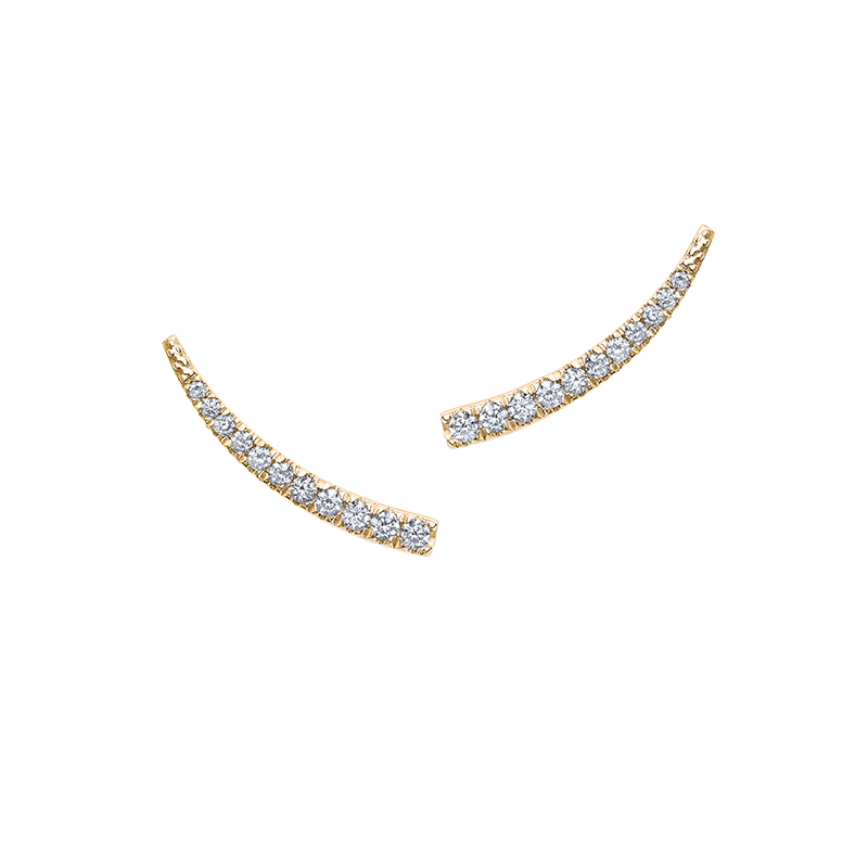 18K yellow gold earrings featuring a delicate, tapering diamond pavé design that elegantly frames the face. Weighing approximately 1.5gr and adorned with 0.13tcw diamonds, they are secured with a post and butterfly back, showcasing Ex Aurum's attention to detail and craftsmanship.