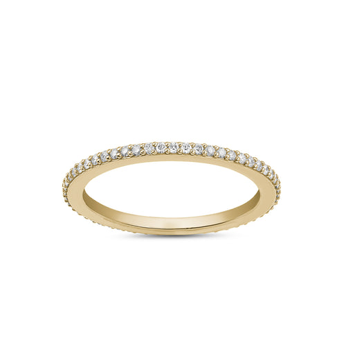 Dainty ring in 18K yellow gold, featuring a full eternity design with 0.28tcw diamonds in fine pavé, perfect as a standalone piece or complementing other jewelry with its subtle sparkle.