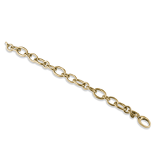 Load image into Gallery viewer, Bold bracelet in 18K yellow gold, featuring a mix of free oval and round links, adjustable up to 8.25 inches with a large oval lobster clasp, weighing approximately 12.70gr, embodying elegance and craftsmanship from Italy.
