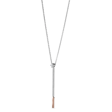 Load image into Gallery viewer, Elegant necklace in 18K yellow and white gold, symbolizing inspiration and hope, featuring a diamond with a pavé tail on a 16&quot; chain with a 1.75&quot; drop and moving yellow gold tip.
