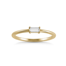 Load image into Gallery viewer, Elegant ring in 18K yellow gold, featuring a 0.14ct emerald cut diamond in a low, long claw setting, perfect for sleek and classic styling or creating unique stacking arrangements.
