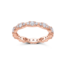 Load image into Gallery viewer, Elegant band in 14K rose gold, weighing approximately 2.25gr, featuring mixed-sized round brilliant diamonds totaling about 0.75tcw, set in leaflike slivers for a lively and sparkling effect.

