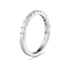Load image into Gallery viewer, Elegant 18K white gold semi-eternity band, approximately 2.10gr, featuring 12 sleek baguette diamonds totaling an estimated 0.48tcw, designed for a sparkling and lean appearance.
