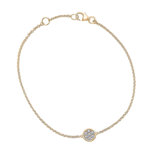 Load image into Gallery viewer, Charming bracelet in 18K yellow gold, adorned with seven twinkling diamonds totaling approximately 0.07tcw, capturing the essence of a full moon&#39;s glow and mystery, 7 inches in length with an adjustable station.
