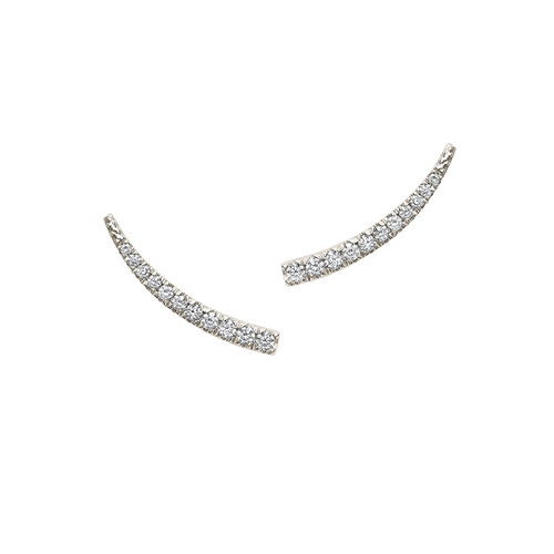 18K white gold earrings featuring a delicate, tapering diamond pavé design that elegantly frames the face. Weighing approximately 1.5gr and adorned with 0.13tcw diamonds, they are secured with a post and butterfly back, showcasing Ex Aurum's attention to detail and craftsmanship