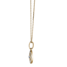 Charger l&#39;image dans la galerie, Elegant 14K yellow gold evil eye pendant featuring a 0.06ct round sapphire center, surrounded by 0.14tcw diamonds (19 in total), presented on an 18-inch 1.03mm cable chain with a lobster clasp, blending ancient symbolism with modern design.
