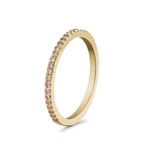 Load image into Gallery viewer, Elegant band in 18K yellow gold, weighing approximately 1.65gr, featuring a continuous row of pink lab diamonds totaling 0.19tcw, offering a mesmerizing and captivating allure with each sparkling pink diamond.
