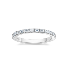 Charger l&#39;image dans la galerie, Elegant 18K white gold semi-eternity band, approximately 2.10gr, featuring 12 sleek baguette diamonds totaling an estimated 0.48tcw, designed for a sparkling and lean appearance.
