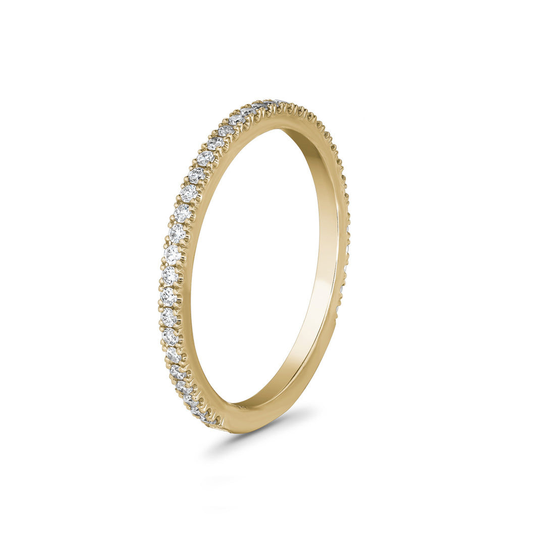 Stunning full eternity band, adorned with sparkling lab diamonds totaling approximately 0.19tcw, symbolizing luxury and timeless beauty.