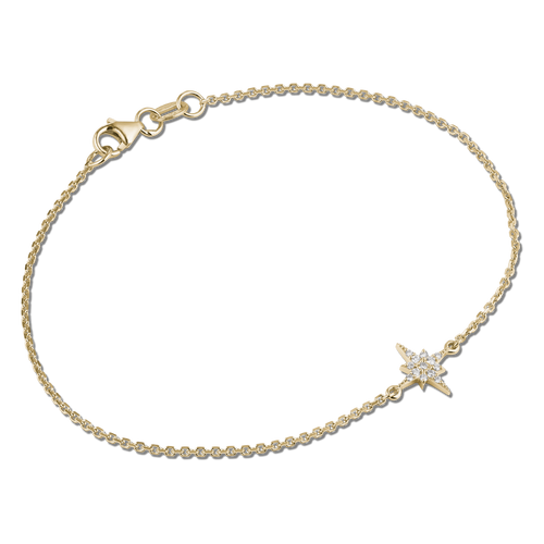 Elegant bracelet in 18K yellow gold, featuring a 7x7mm star-shaped motif with pavé-set diamonds totaling 0.06tcw, on a 6.75