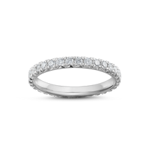 Load image into Gallery viewer, Exquisite ring in 18K white gold, weighing 1.90gr, featuring shimmering diamonds totaling approximately 0.62tcw set around the band with fancy nail set double beads and icicle cuts on the sides, offering a cool geometric flair and a polished interior.
