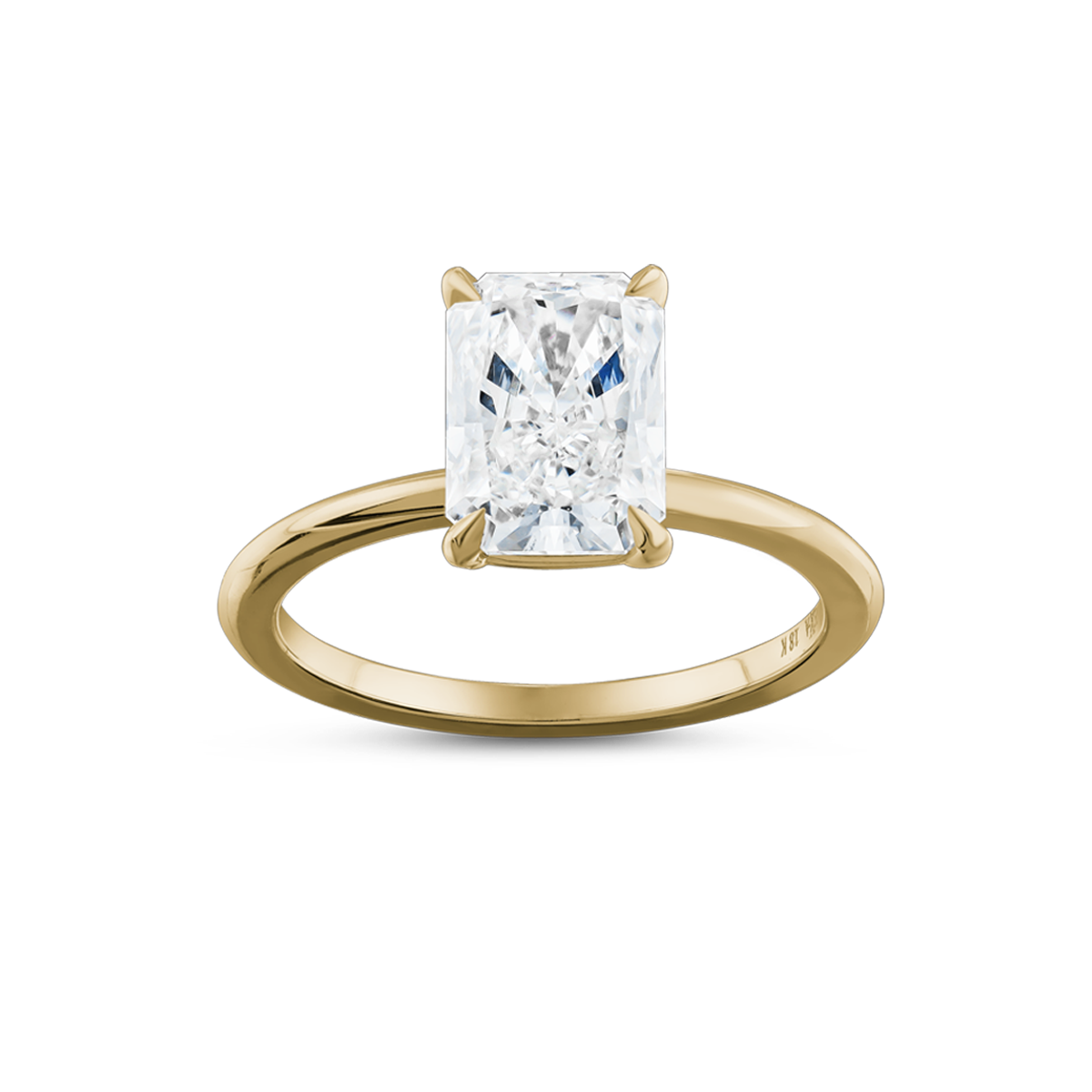 Solitaire in 18K white gold, featuring a 2.04ct radiant cut diamond in an eagle claw setting, embodying contemporary elegance with its simple yet striking design, handcrafted by Ex Aurum in Montreal.