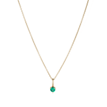 Charger l&#39;image dans la galerie, Elegant 18K yellow gold necklace featuring a 0.50ct round emerald, chosen for its vivid green color and natural brilliance, gracefully suspended from a delicate chain.
