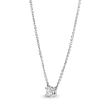 Charger l&#39;image dans la galerie, Elegant necklace featuring a 0.33ct round brilliant diamond set in 18K white gold, suspended between two delicate chains, offering a classic look with a touch of brilliance, handcrafted by Ex Aurum in Montreal.

