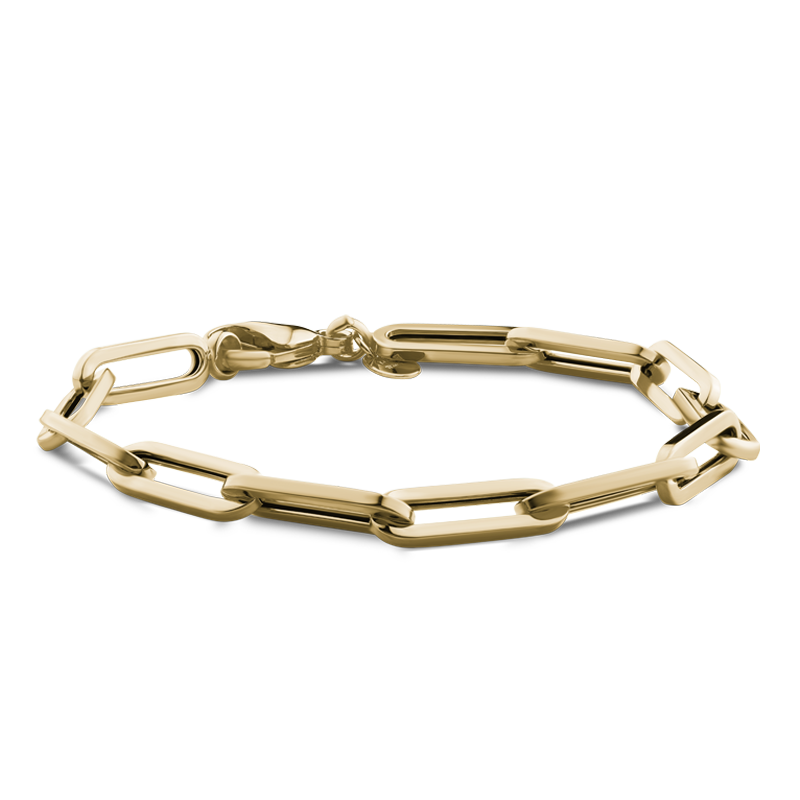 Elegant bracelet in 14K yellow gold, weighing approximately 6.8 grams, featuring high-polished, bold gold links for a touch of Italian sophistication. The 7-inch adjustable bracelet is secured with a lobster clasp.