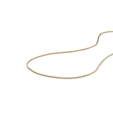 Load image into Gallery viewer, Delicate 18K yellow gold cable chain necklace, Italian-made, 1.3mm wide and 17 inches long, featuring a diamond-cut design for a subtle sparkle, ideal for pendants or solo wear.
