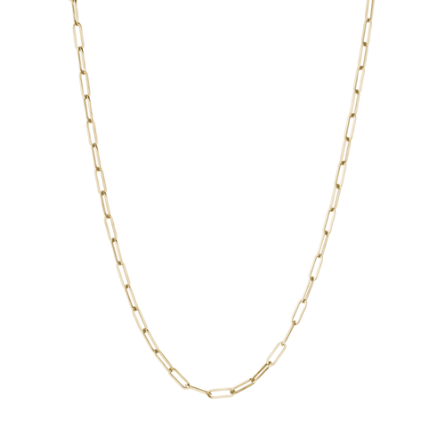 Elegant mid-length 20-inch 'Paperclip' style necklace in 14K yellow gold, featuring 3.3mm interconnecting links, Italian-made for superior quality, with a secure lobster clasp for easy handling.