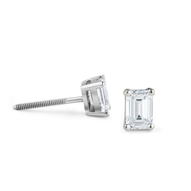 Contemporary 18K white gold, featuring two 0.38ct lab diamond baguettes totaling approximately 0.76ctw, set in a four-prong setting, embodying a modernist expression with a unique shape.