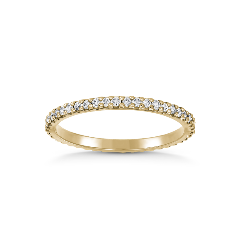 Sophisticated full eternity band in 14K yellow gold, featuring a seamless row of round brilliant diamonds totaling approximately 0.42tcw, each diamond 0.015ct, set with shared beaded pavé for a sleek and shimmering finish.