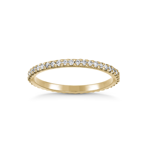 Sophisticated full eternity band in 14K yellow gold, featuring a seamless row of round brilliant diamonds totaling approximately 0.42tcw, each diamond 0.015ct, set with shared beaded pavé for a sleek and shimmering finish.