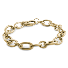 Charger l&#39;image dans la galerie, Bold bracelet in 18K yellow gold, featuring a mix of free oval and round links, adjustable up to 8.25 inches with a large oval lobster clasp, weighing approximately 12.70gr, embodying elegance and craftsmanship from Italy.
