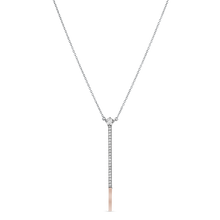Charger l&#39;image dans la galerie, Elegant necklace in 18K yellow and white gold, symbolizing inspiration and hope, featuring a diamond with a pavé tail on a 16&quot; chain with a 1.75&quot; drop and moving yellow gold tip.
