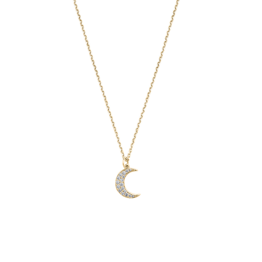 Delicate necklace in 14K yellow gold, featuring 0.11tcw pave diamonds, evoking intuition and creativity, with a 16-18