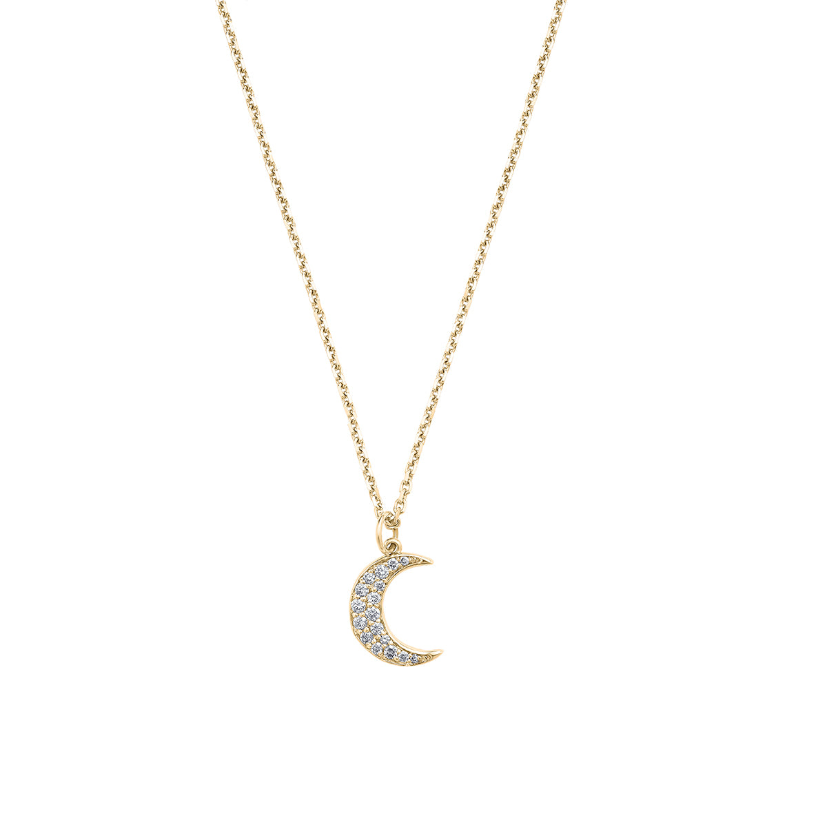 Delicate necklace in 14K yellow gold, featuring 0.11tcw pave diamonds, evoking intuition and creativity, with a 16-18" adjustable chain, crafted by Ex Aurum in Montreal.