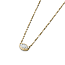 Charger l&#39;image dans la galerie, Elegant 14K yellow gold evil eye necklace, featuring a marquise cut diamond of approximately 0.83ct, set in a bezel setting, with an adjustable 16-18&quot; chain, symbolizing new beginnings and good luck.

