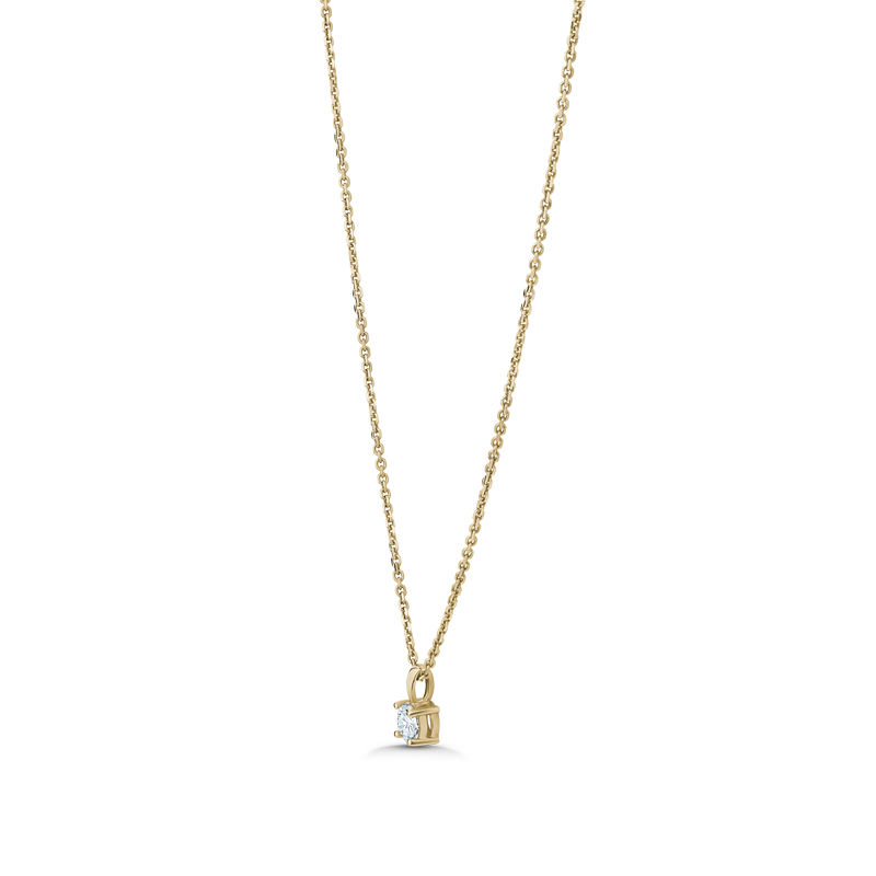 18K yellow gold pendant featuring a gracefully tapering bail and a claw-set round brilliant diamond of about .42ct, on a 17" chain, exemplifying classic elegance and handcrafted expertise by Ex Aurum in Montreal.