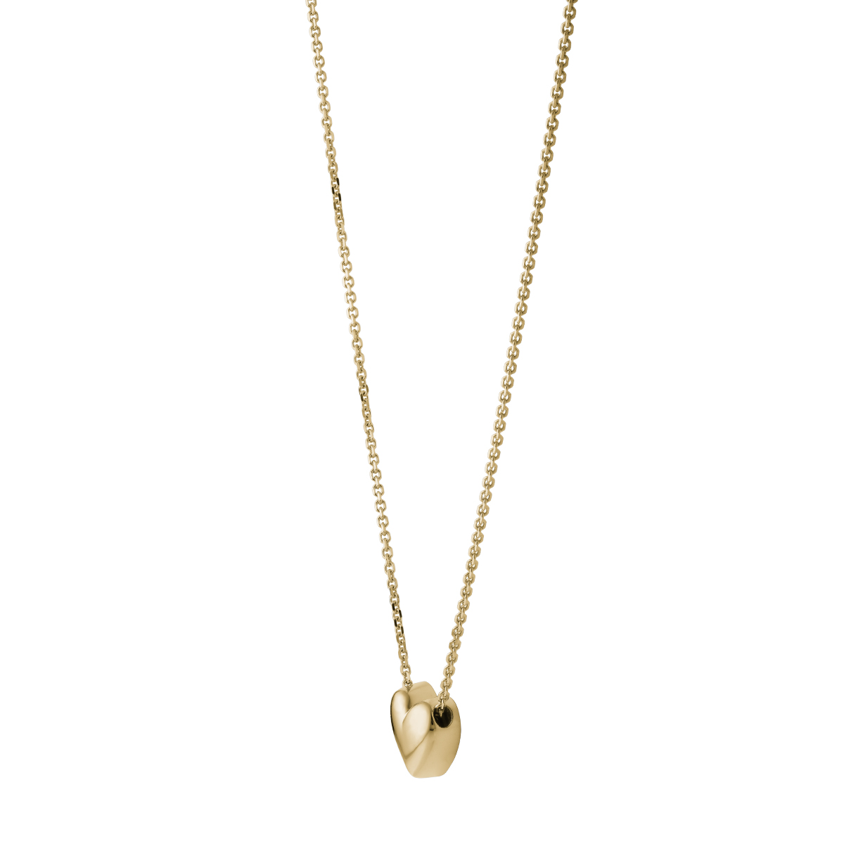 14K yellow gold 'Full Heart' pendant necklace with a puffy heart on a 16-inch cable chain, handcrafted in Montreal, demonstrating elegance and simplicity.