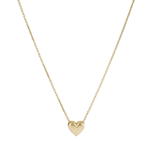 Load image into Gallery viewer, 14K yellow gold &#39;Full Heart&#39; pendant necklace with a puffy heart on a 16-inch cable chain, handcrafted in Montreal, demonstrating elegance and simplicity.
