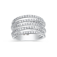 Load image into Gallery viewer, Ring in 14K white gold, a statement piece weighing approximately 9.80gr, adorned with 1.73tcw of round diamonds in a pavé setting, designed to mimic the graceful undulations of sparkling ribbons.
