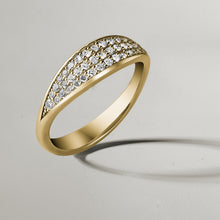 Charger l&#39;image dans la galerie, Elegant sculpted 18K yellow gold ring, resembling a slow wave, adorned with approximately 0.35ct of pavé set diamonds.
