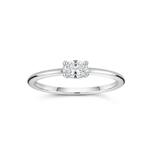 Charger l&#39;image dans la galerie, Elegant diamond ring in 14K white gold, featuring a 0.20ct single oval diamond on a slim band, embodying a promise of self-honor and handcrafted excellence from Ex Aurum in Montreal.
