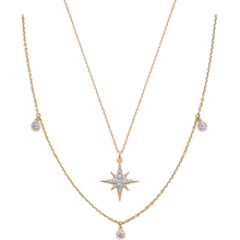 Charger l&#39;image dans la galerie, Elegant &#39;Diamond Droplets Necklace&#39; shown layered &#39;Morning Star&#39; necklace.
